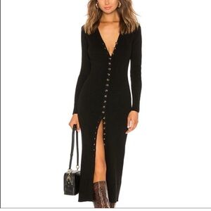 LPA Kavala Black Long Sleeve Sweater Button-Down Dress